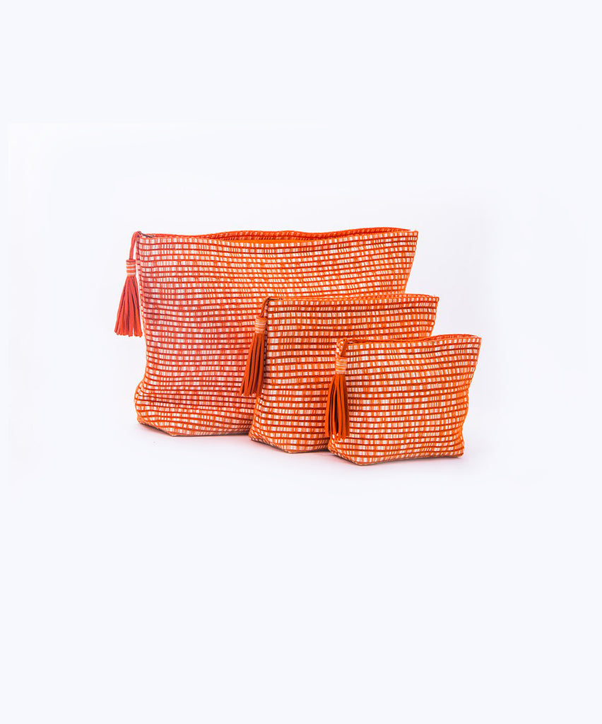 Bag Mexican weave white / orange with orange pompom small model