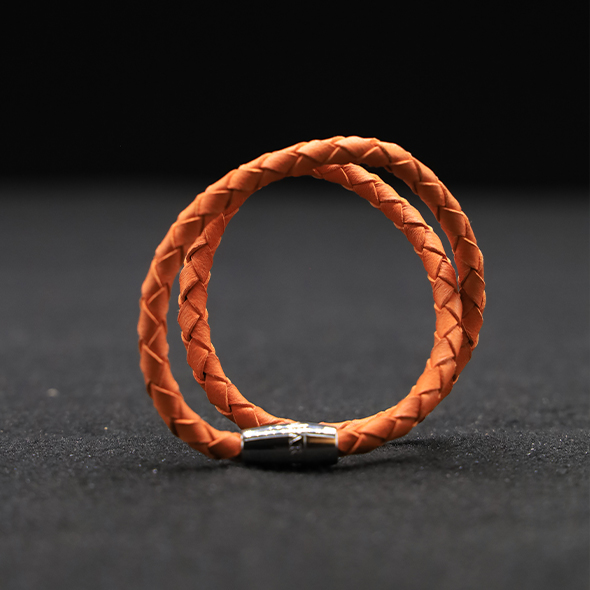 Women's orange lambskin braided mohican bracelet