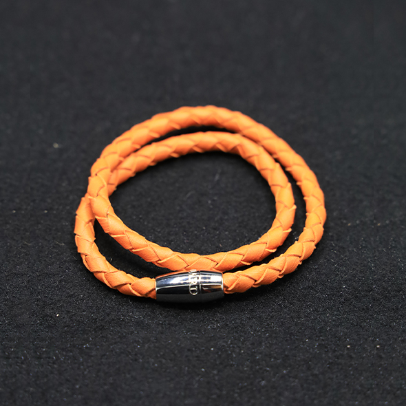 Men's orange lambskin braided mohican bracelet