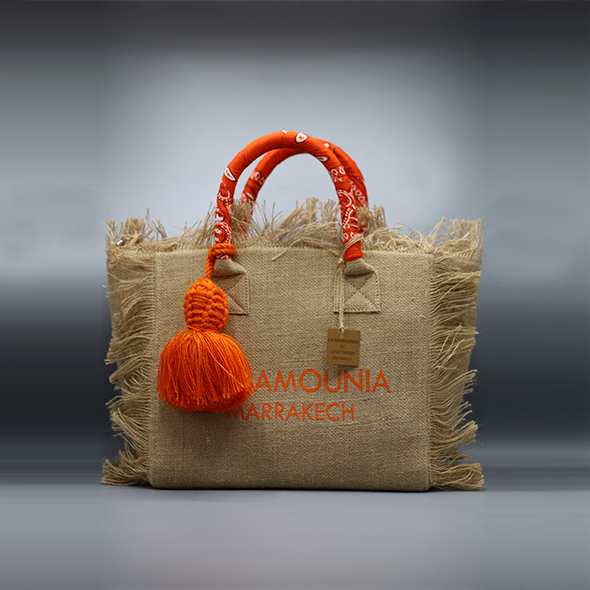 La Mamounia small fringed tote bag in burlap