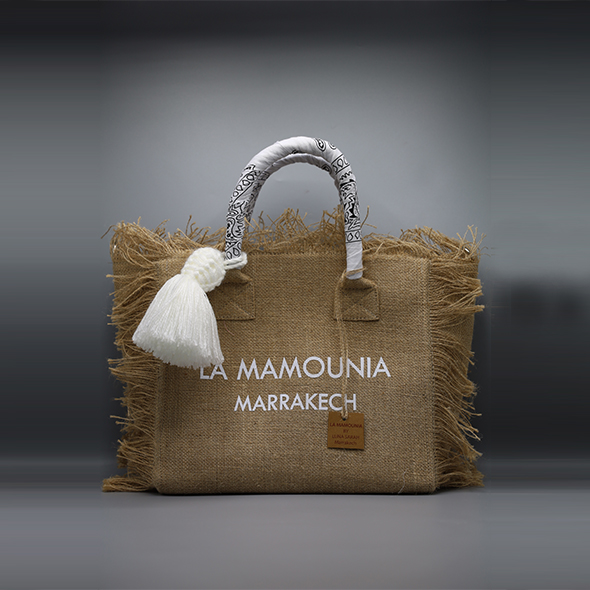 La Mamounia small fringed tote bag in burlap