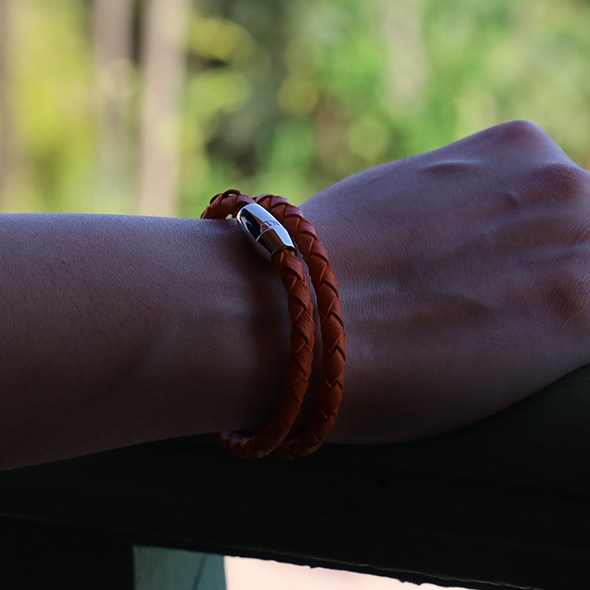 Men's orange lambskin braided mohican bracelet