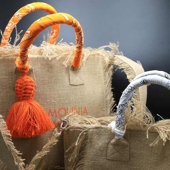 La Mamounia large model fringed tote bag in burlap