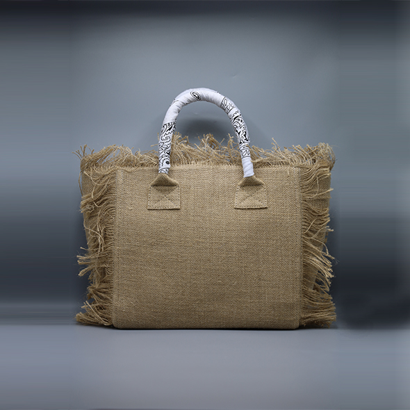 La Mamounia small fringed tote bag in burlap