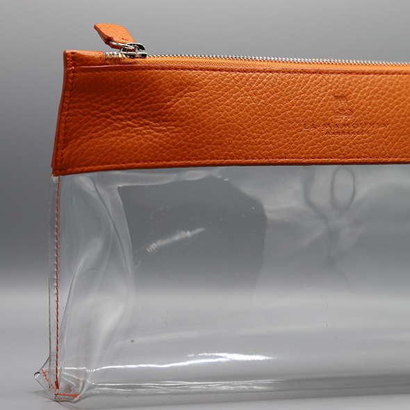 Pochette transparente cuir zippé