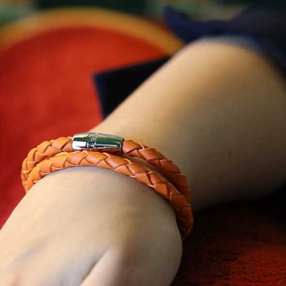 Men's orange lambskin braided mohican bracelet