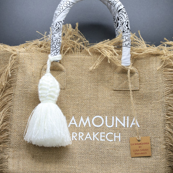 La Mamounia large model fringed tote bag in burlap