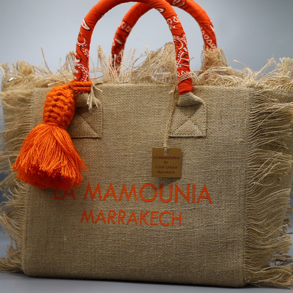 La Mamounia small fringed tote bag in burlap