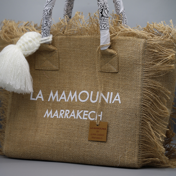 La Mamounia small fringed tote bag in burlap